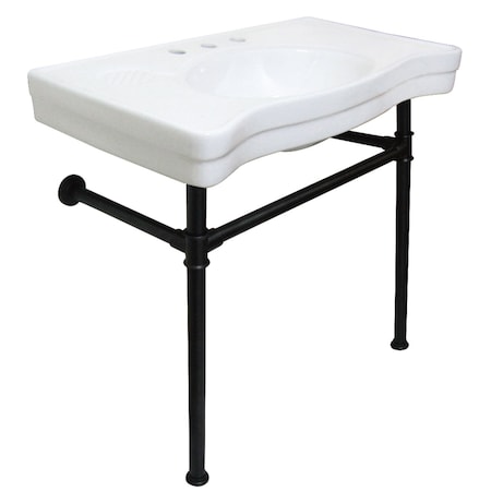 Fauceture Imperial Vitreous China Console Sink W/ Stainless Steel Legs, Wht/Blk VPB1360ST